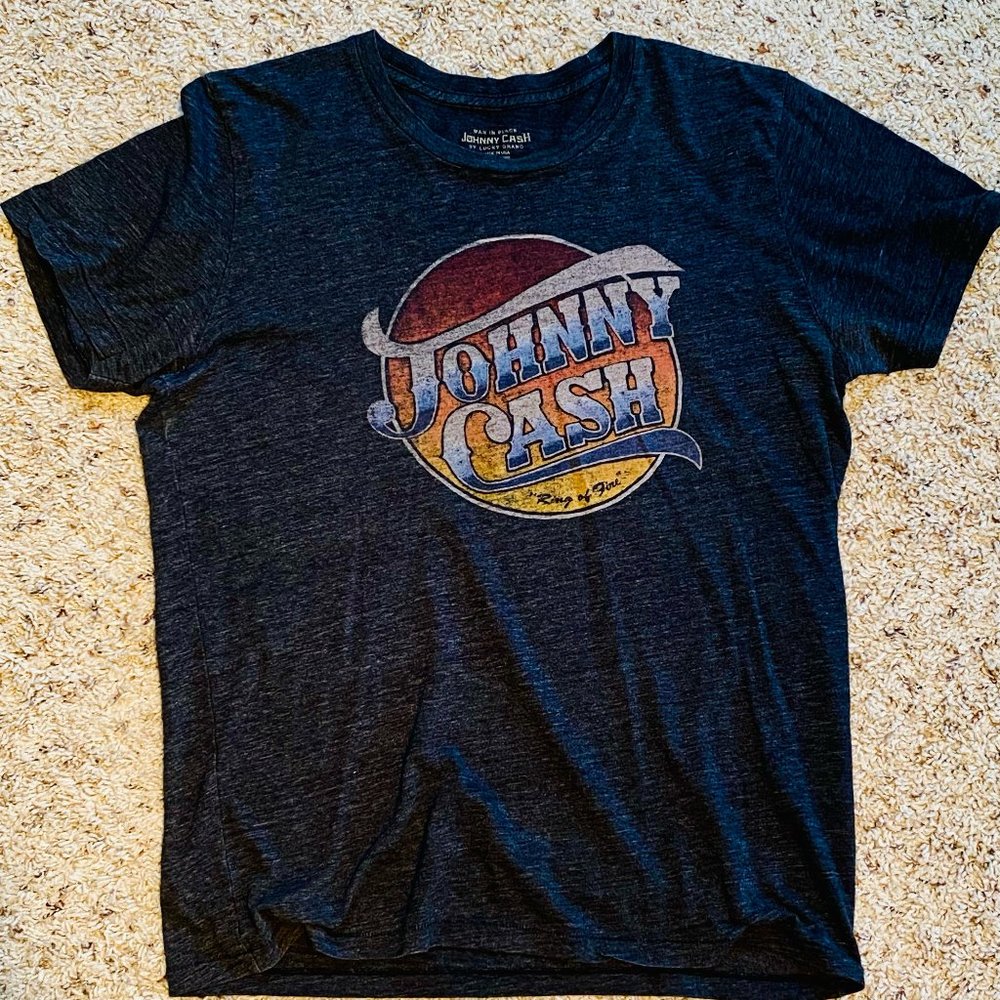 Lucky Brand Johnny Cash Unisex T-shirt. Dark gray Size M, "Ring of Fire"